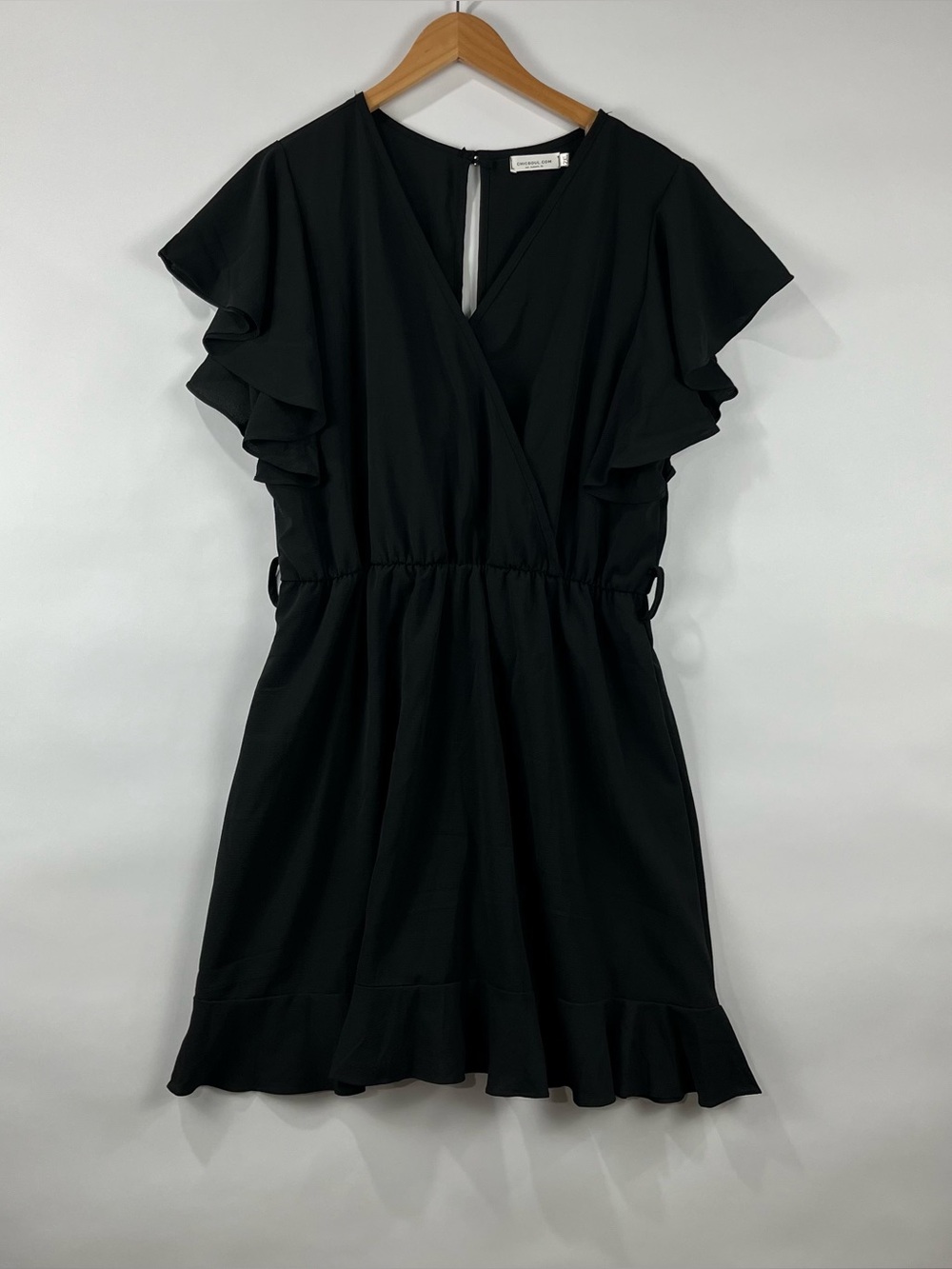 2XL ChicSoul Wrap Ruffle Sleeve Little Black Dress LBD